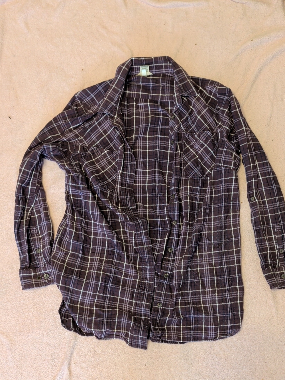 Duluth Trading Co Brown and White Plaid Button-Down Shirt